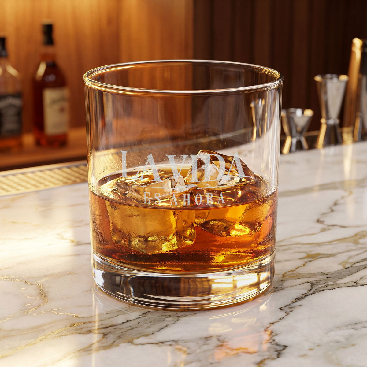 La Vida es Ahora Quill Engraved Whiskey Glass