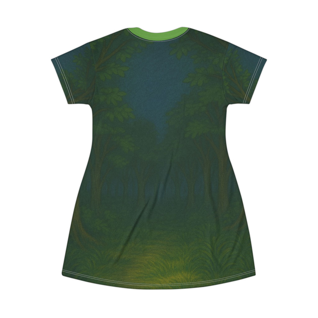 Moonlit Forest T-Shirt Dress, Bohemian Style, Eco-Friendly Fashion, Casual Summer Wear, Gift for Nature Lovers