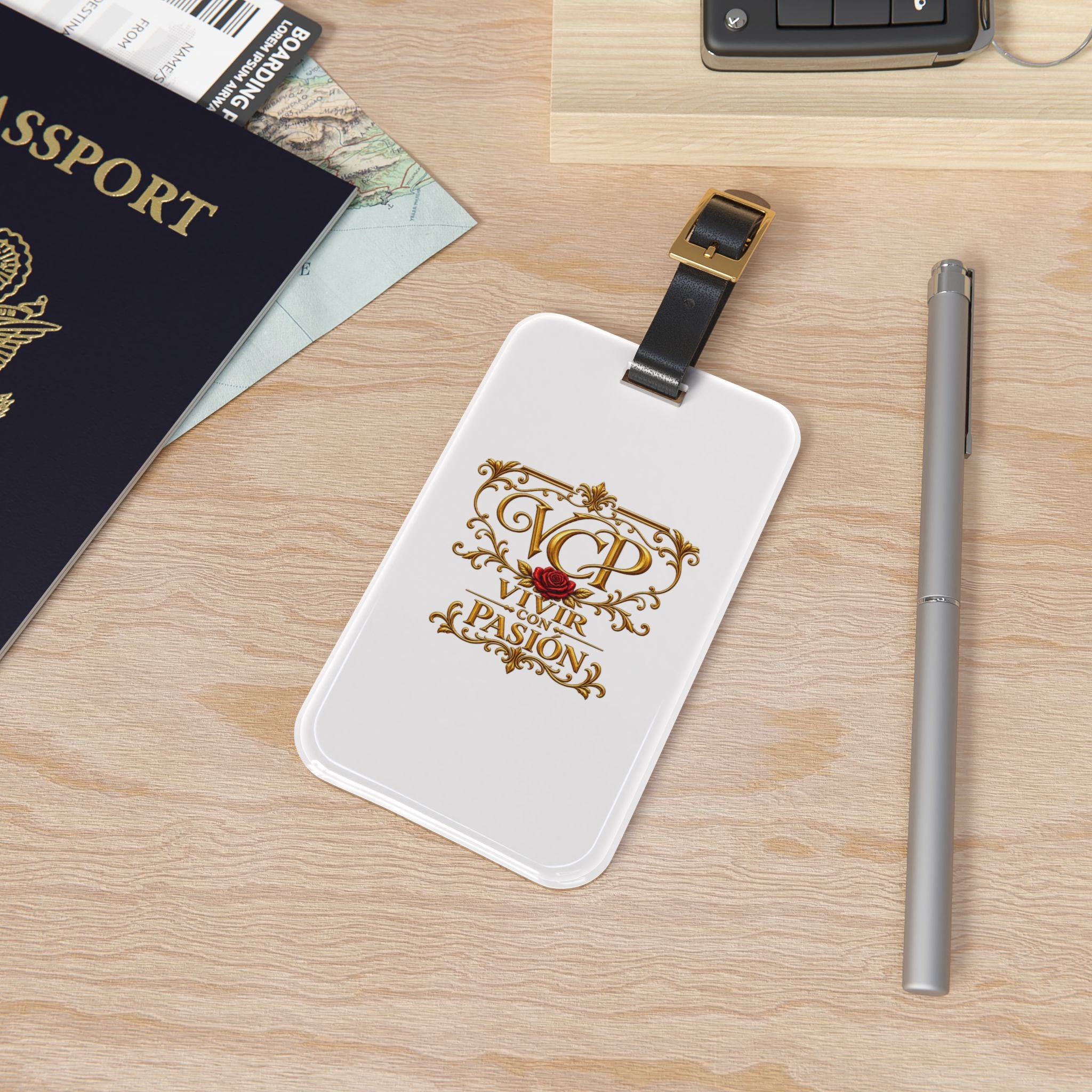 Elegant Luggage Tag - 'Vivir Con Pasión' Decorative Rose Travel ID Tag