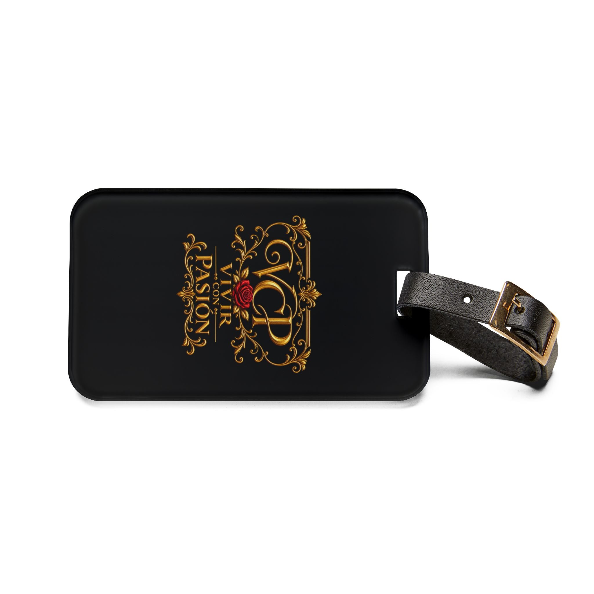 Elevate Your Travel Experience with the Elegant Luggage Tag 'Vivir con Pasión' in Black & Gold