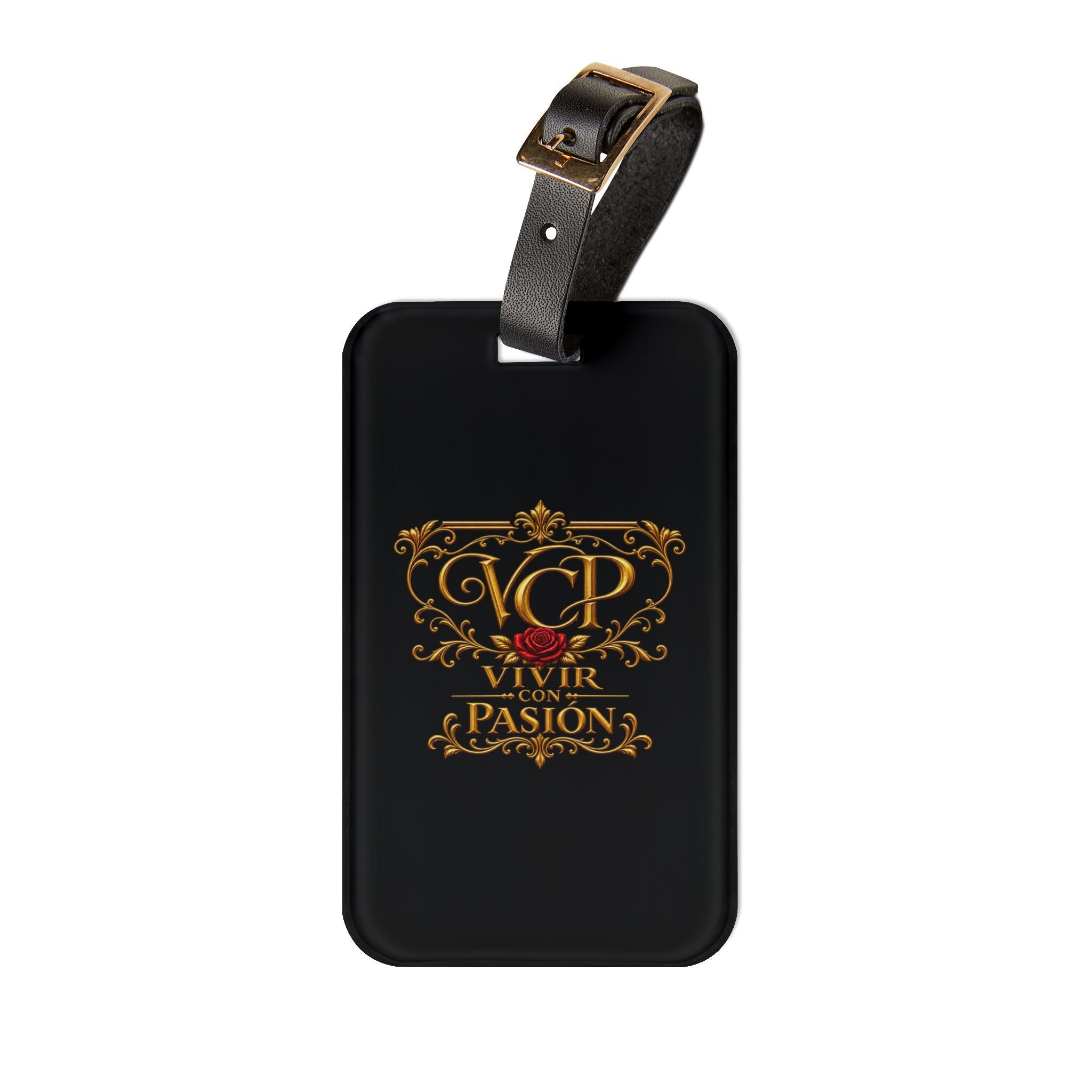 Elevate Your Travel Experience with the Elegant Luggage Tag 'Vivir con Pasión' in Black & Gold