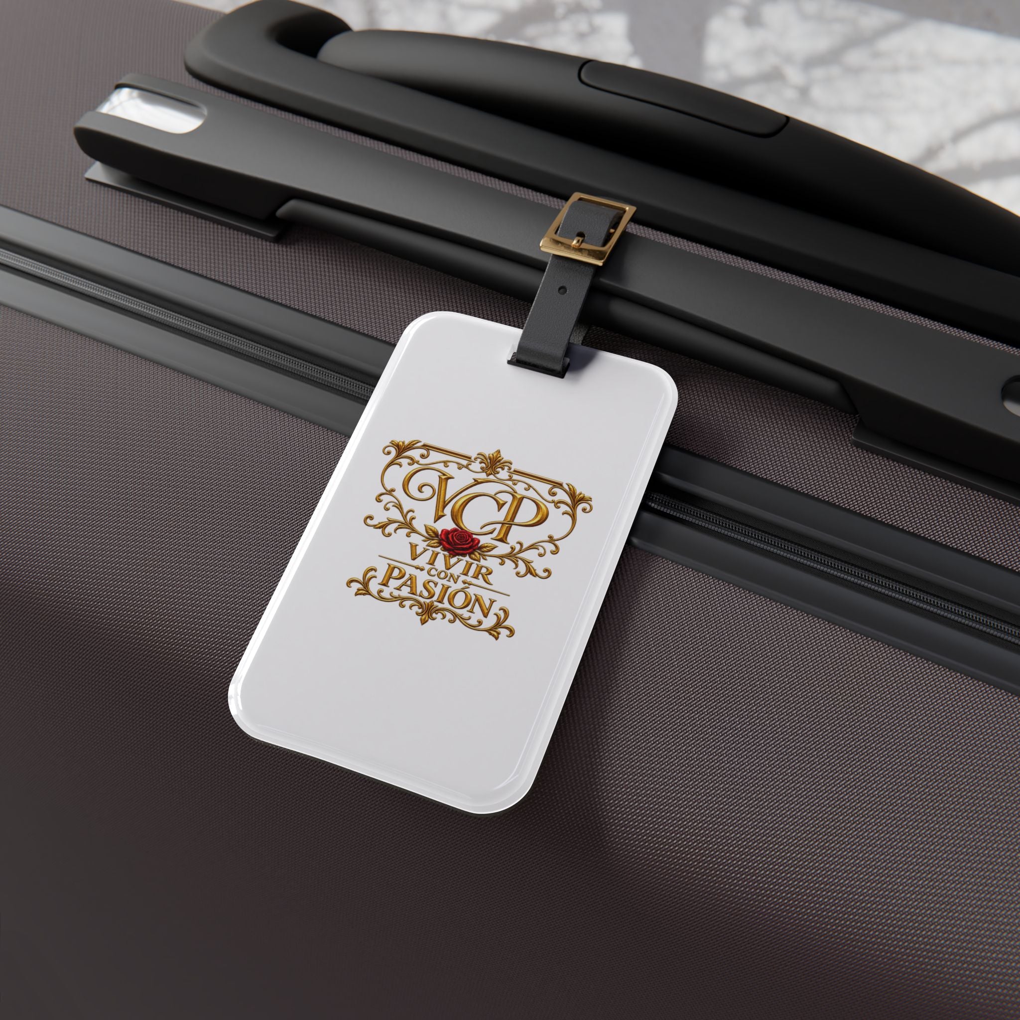 Elegant Luggage Tag - 'Vivir Con Pasión' Decorative Rose Travel ID Tag
