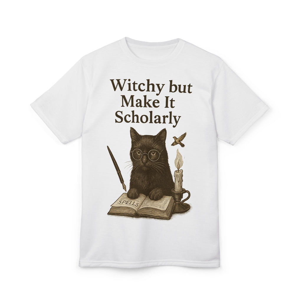 Witchy Scholarly Cat Tee, Cute Cat Shirt, Gifts for Cat Lovers, Witchy Apparel, Geeky T-Shirt, Fun Halloween Top