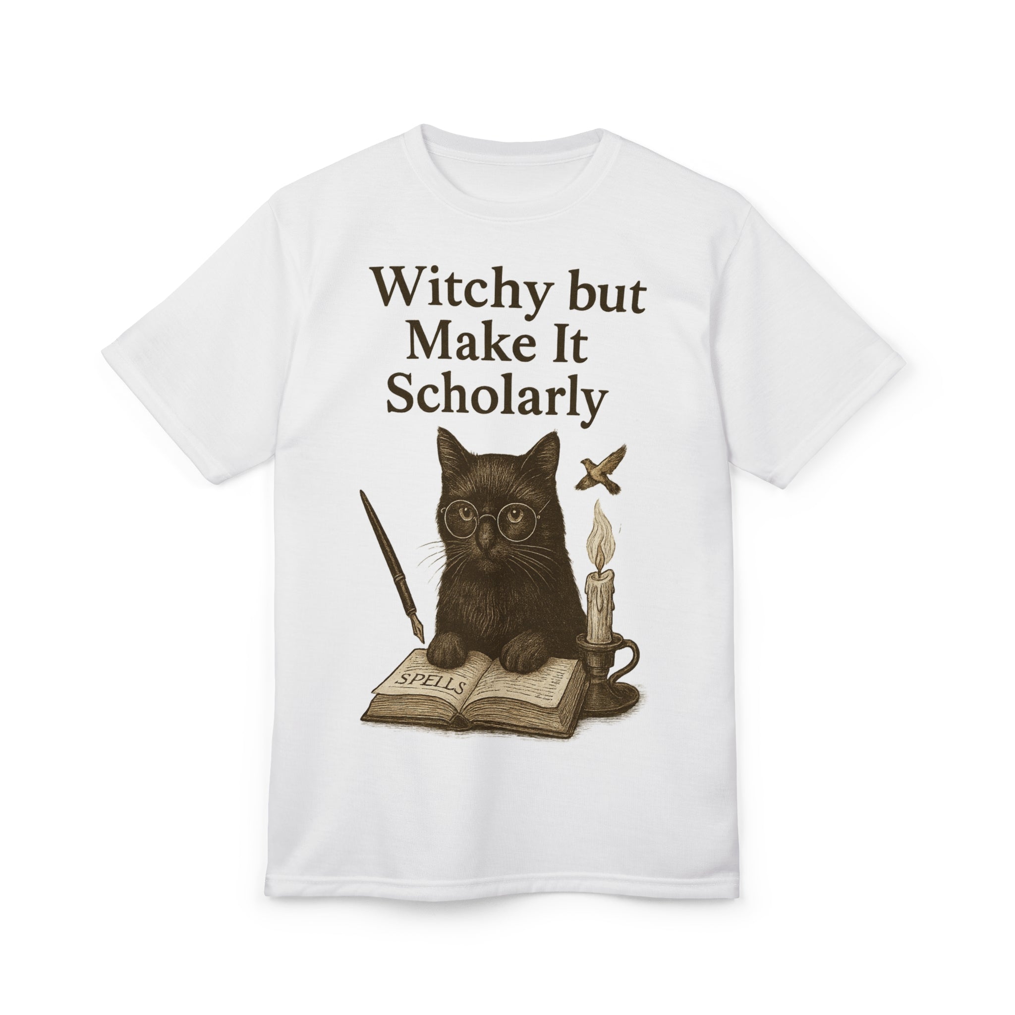 Witchy Scholarly Cat Tee, Cute Cat Shirt, Gifts for Cat Lovers, Witchy Apparel, Geeky T-Shirt, Fun Halloween Top