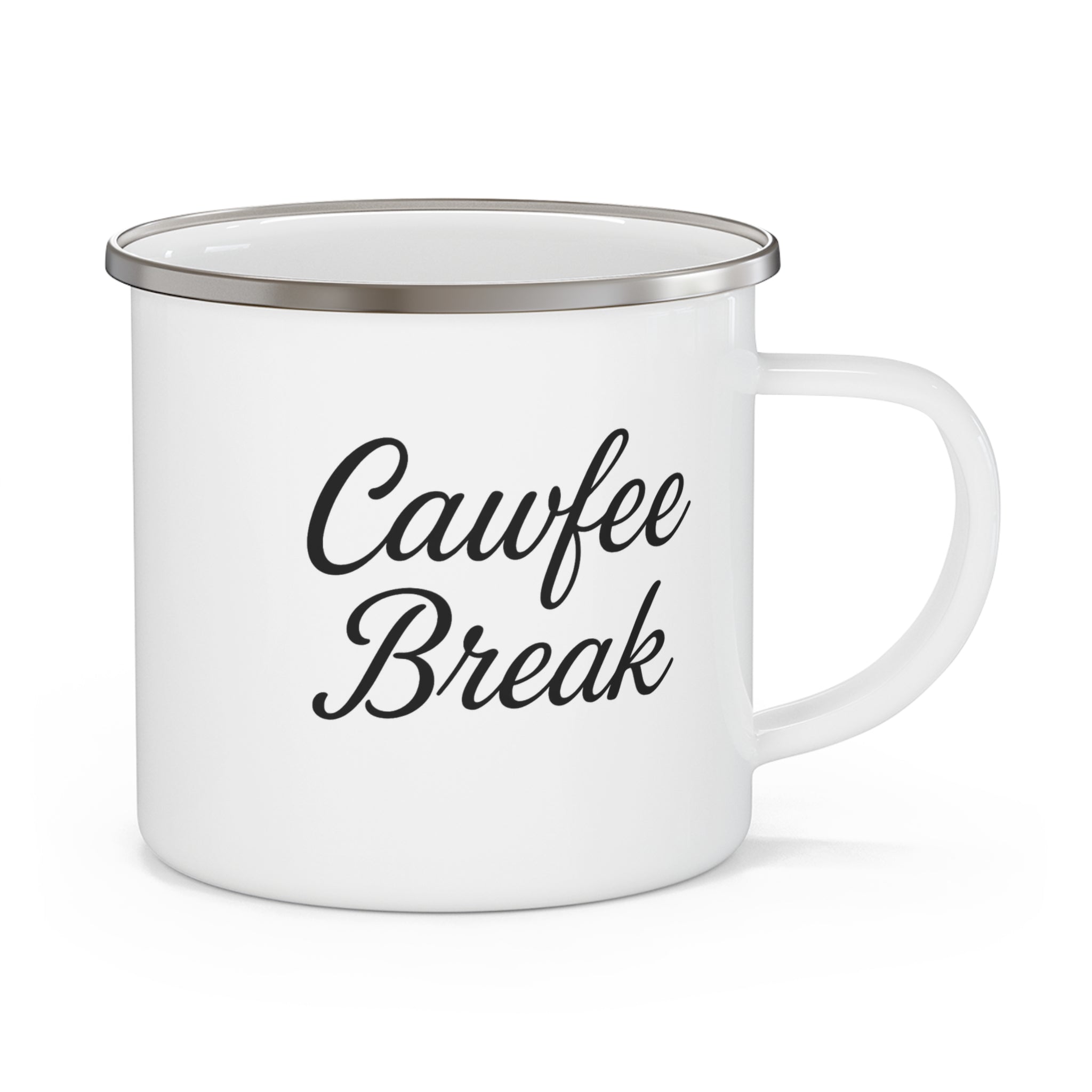 Cawfee Break Enamel Camping Mug | Rustic Outdoor Coffee Cup, Camping Gear, Hiking Gift, Personalized Mug, Unique Gift for Nature Lovers