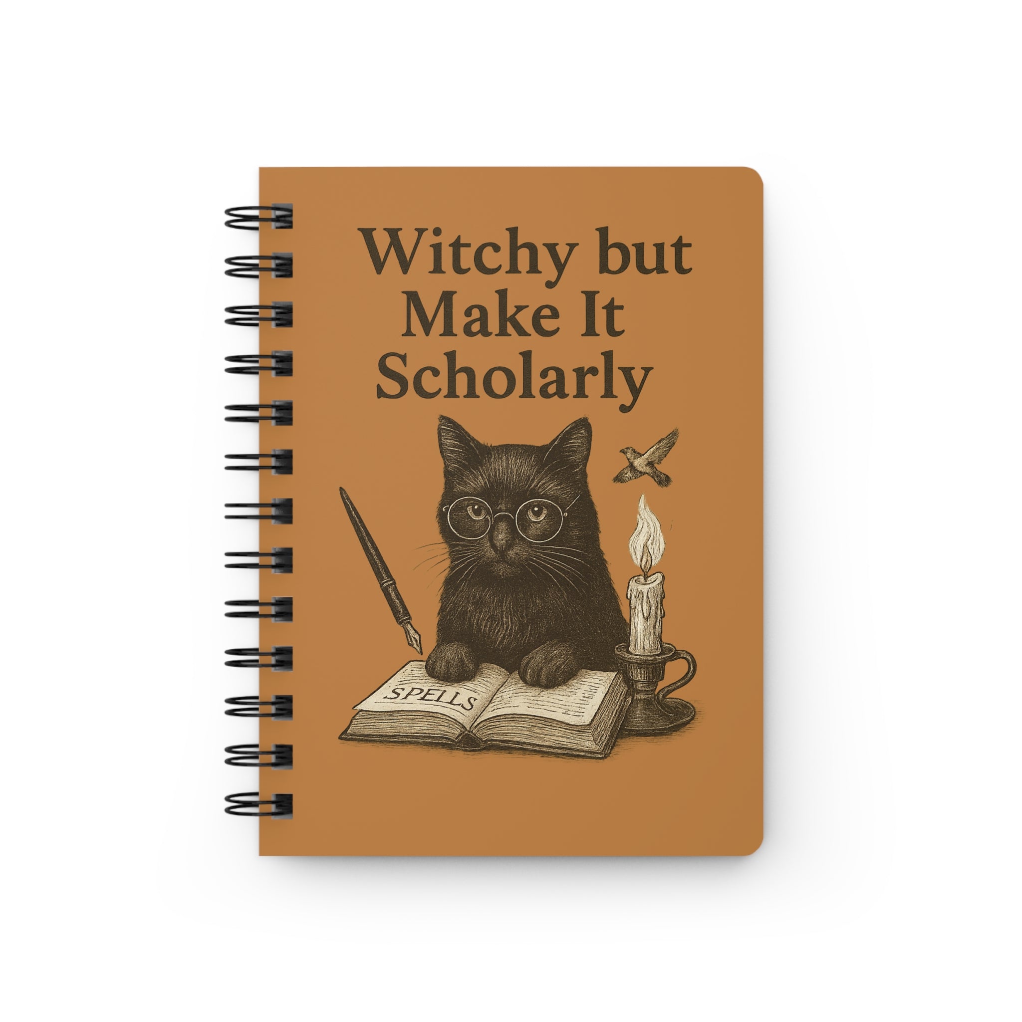 Witchy Scholar Spiral Bound Journal | Cat Journal, Gift for Writers, Spellbook, Journal for Students, Witchcraft Notebooks, Halloween Gift