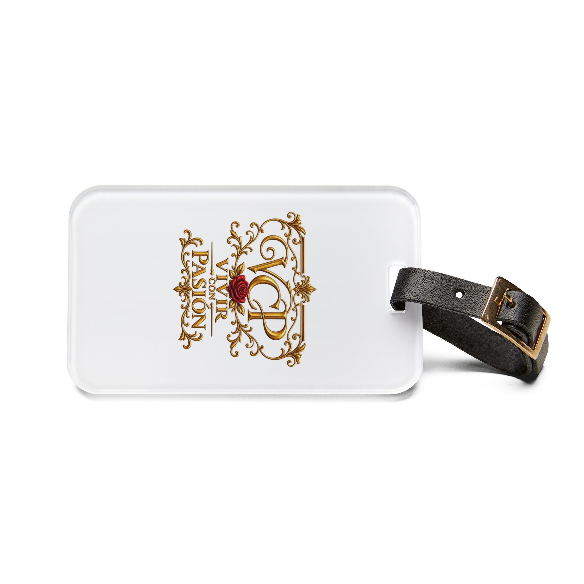 Elegant Luggage Tag - 'Vivir Con Pasión' Decorative Rose Travel ID Tag