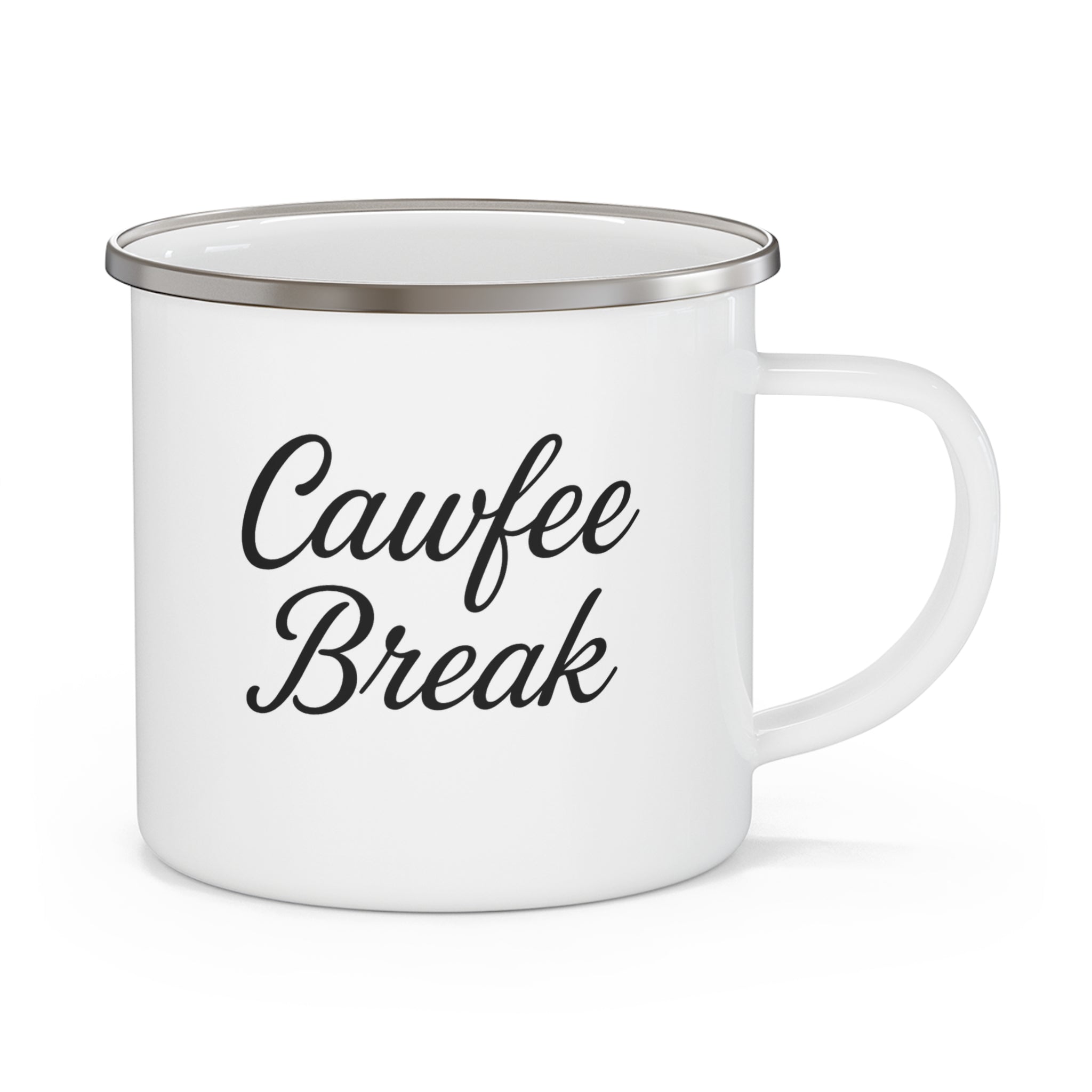 Cawfee Break Enamel Camping Mug | Rustic Outdoor Coffee Cup, Camping Gear, Hiking Gift, Personalized Mug, Unique Gift for Nature Lovers