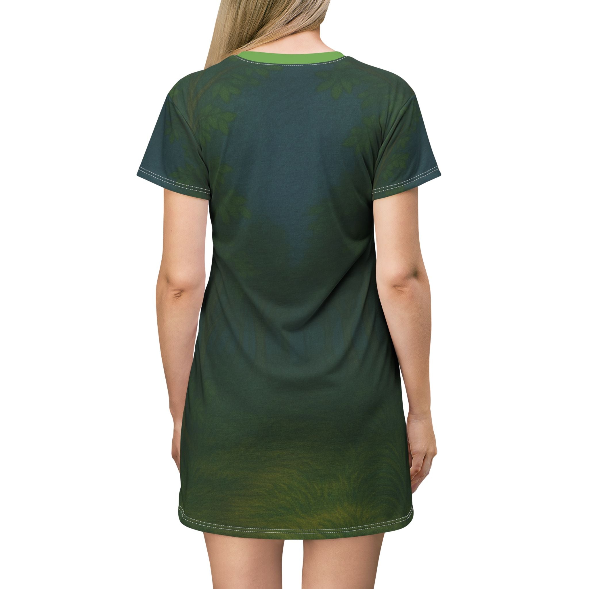 Moonlit Forest T-Shirt Dress, Bohemian Style, Eco-Friendly Fashion, Casual Summer Wear, Gift for Nature Lovers