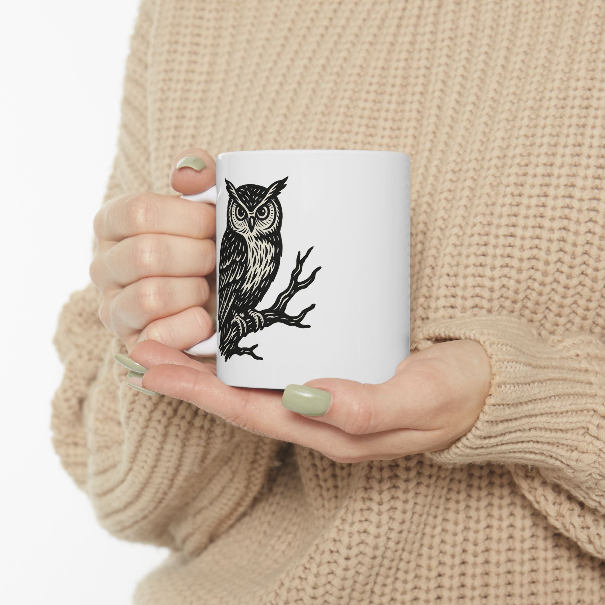 Mug - Spiritual Sarcasm Owl Ceramic Coffee Cup, Vibrating Higher No, Just Caffeine