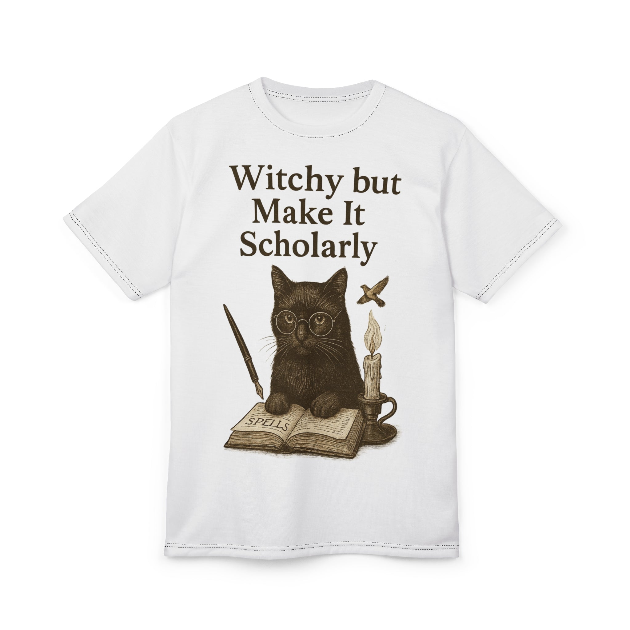 Witchy Scholarly Cat Tee, Cute Cat Shirt, Gifts for Cat Lovers, Witchy Apparel, Geeky T-Shirt, Fun Halloween Top