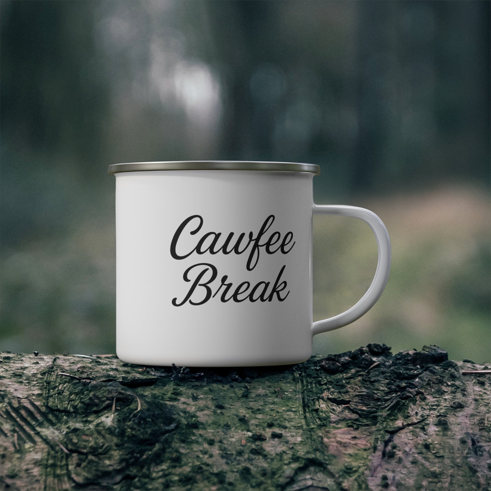 Cawfee Break Enamel Camping Mug | Rustic Outdoor Coffee Cup, Camping Gear, Hiking Gift, Personalized Mug, Unique Gift for Nature Lovers