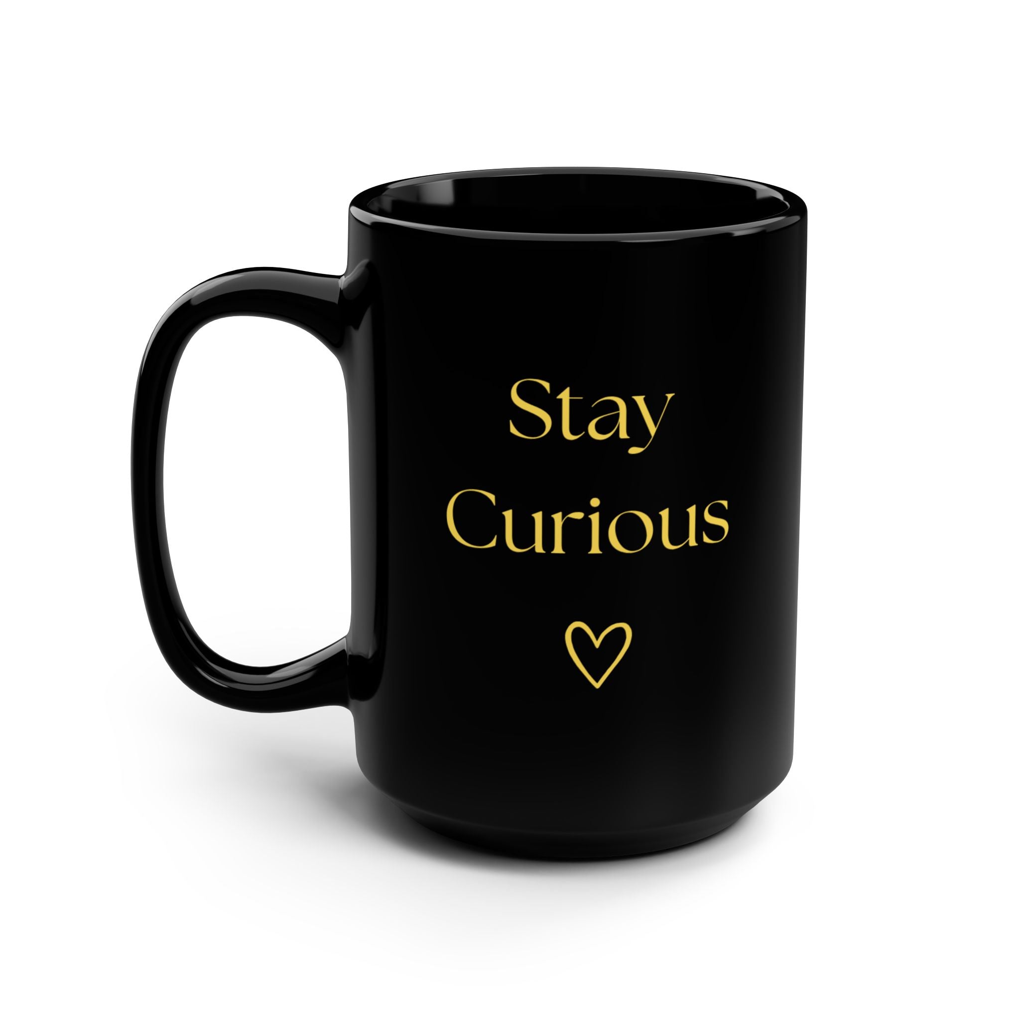 Stay Curious Black Mug – 15oz Inspirational Coffee Cup