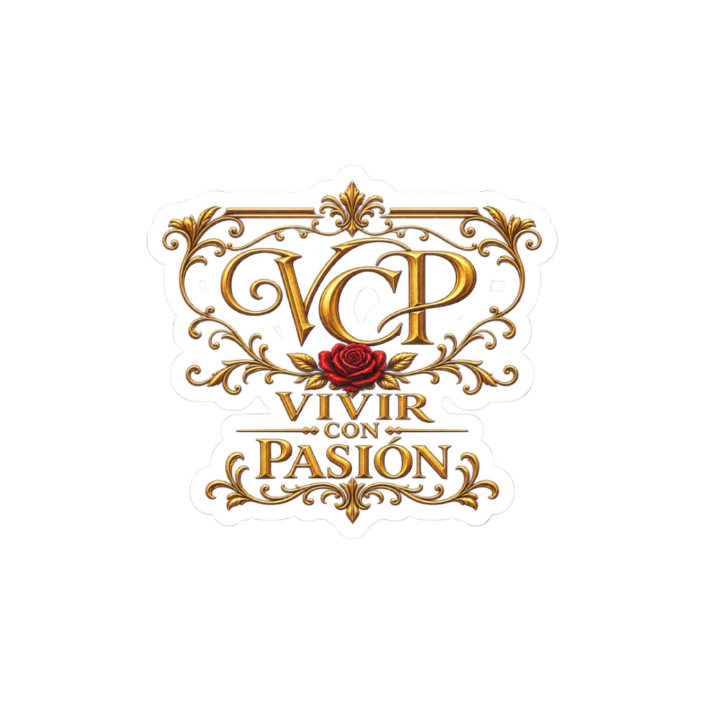 Kiss-Cut Sticker — "Vivir con Pasión" Gold Crest with Rose (Laptop, Planner, Gift)