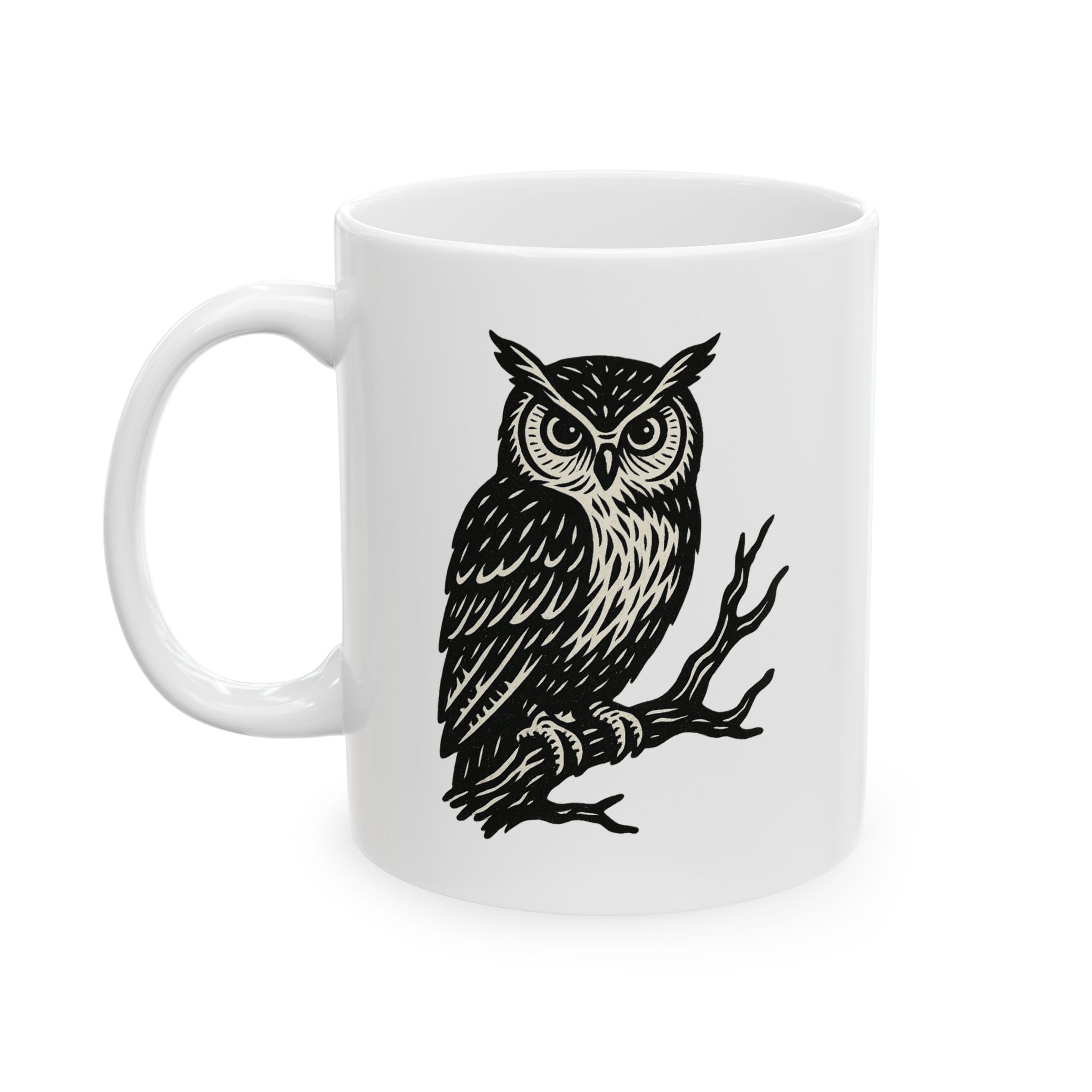 Mug - Spiritual Sarcasm Owl Ceramic Coffee Cup, Vibrating Higher No, Just Caffeine