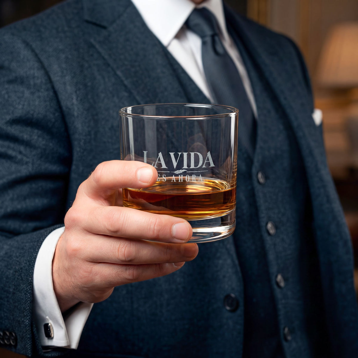 La Vida es Ahora Quill Engraved Whiskey Glass