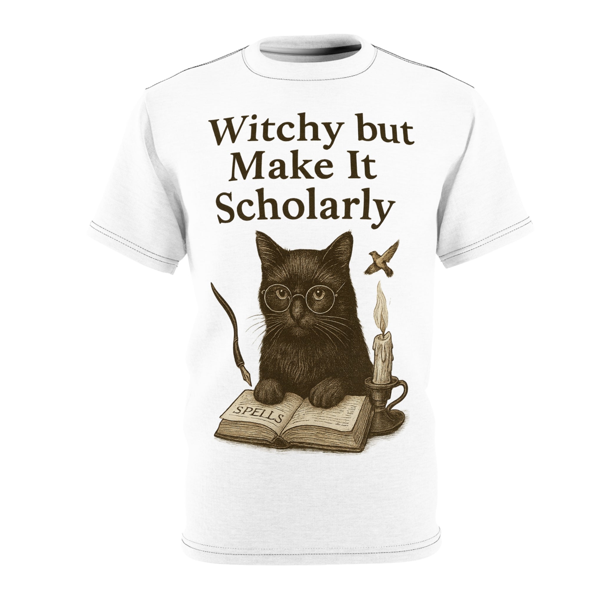Witchy Scholarly Cat Tee, Cute Cat Shirt, Gifts for Cat Lovers, Witchy Apparel, Geeky T-Shirt, Fun Halloween Top