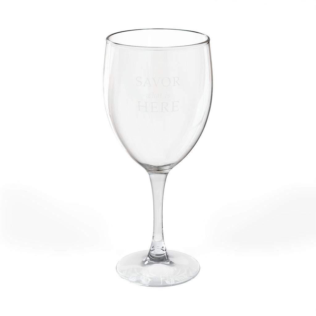 Savor What Is Here Engraved Wine Glass | The Evening Salon