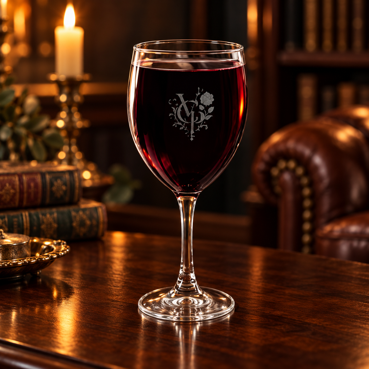 Rose Monogram Engraved Wine Glass | The Evening Salon