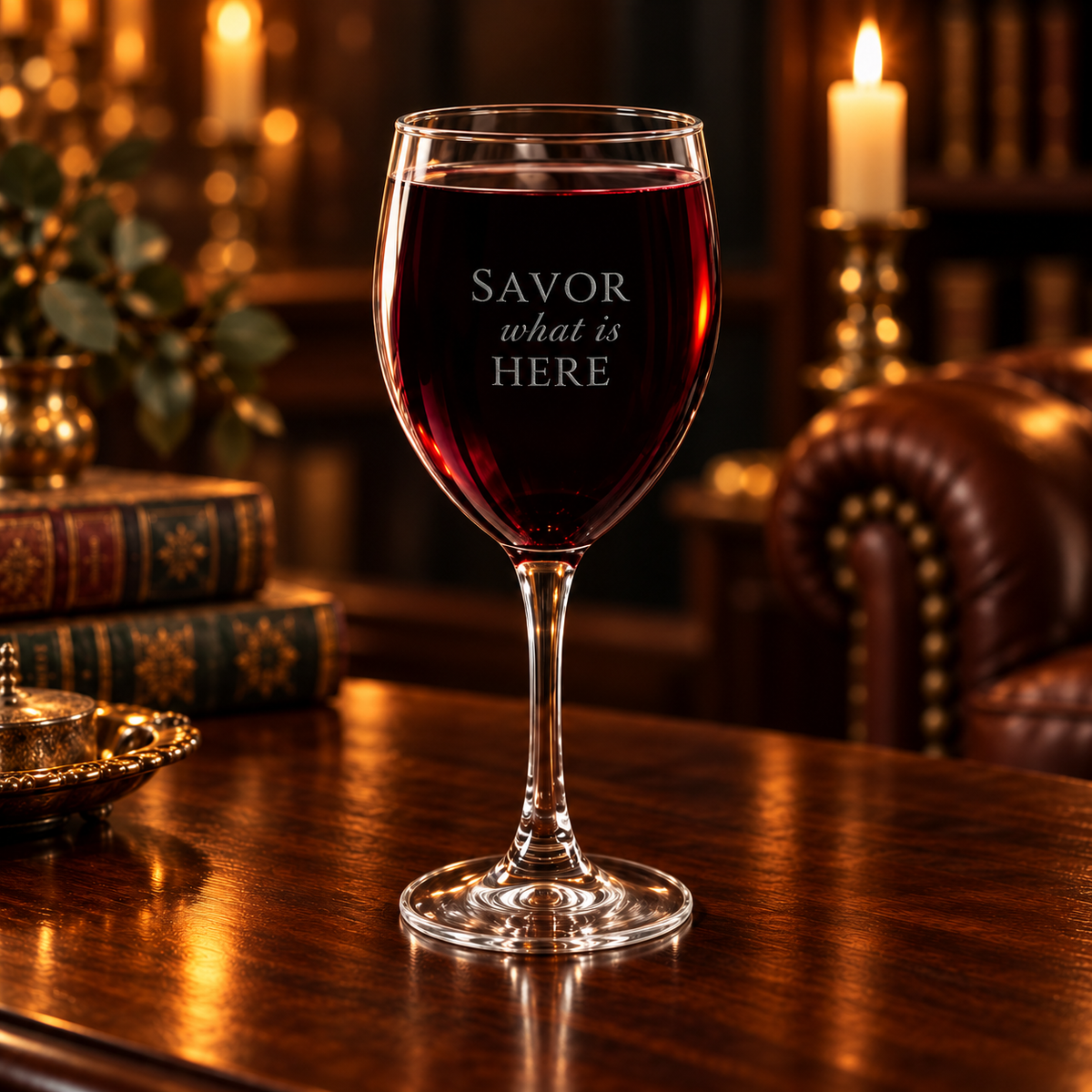 Savor What Is Here Engraved Wine Glass | The Evening Salon