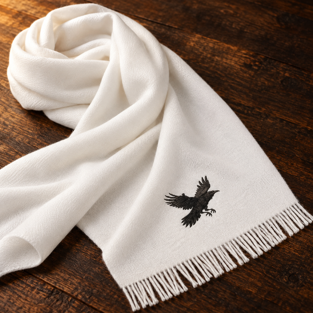 Raven in Flight Signature Scarf | White