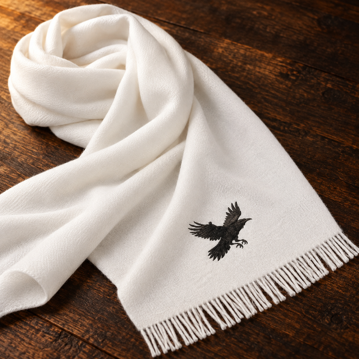Raven in Flight Signature Scarf | White